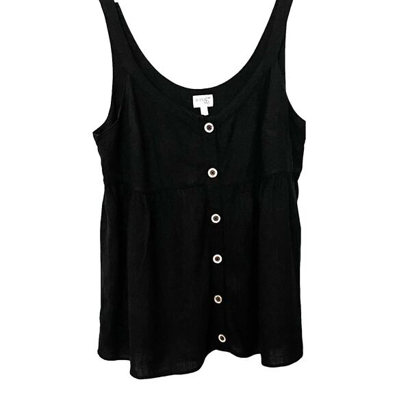 TERRA & SKY SLEEVELESS SCOOP NECK BUTTON TOP, WOMENS, 1X(16W-18W), BLACK, EMPIRE - Picture 1 of 11